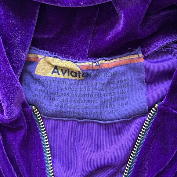 Aviator Nation Kids Classic Velour Purple Zip Up Hoodie Sweatshirt Size 14 - Picture 4 of 6
